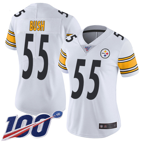 Women Pittsburgh Steelers Football #55 Limited White Devin Bush Road 100th Season Vapor Untouchable Nike NFL Jersey